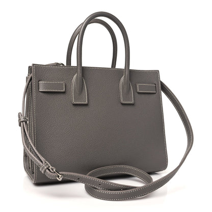 Grained Calfskin Topstitch Baby Sac De Jour Fog