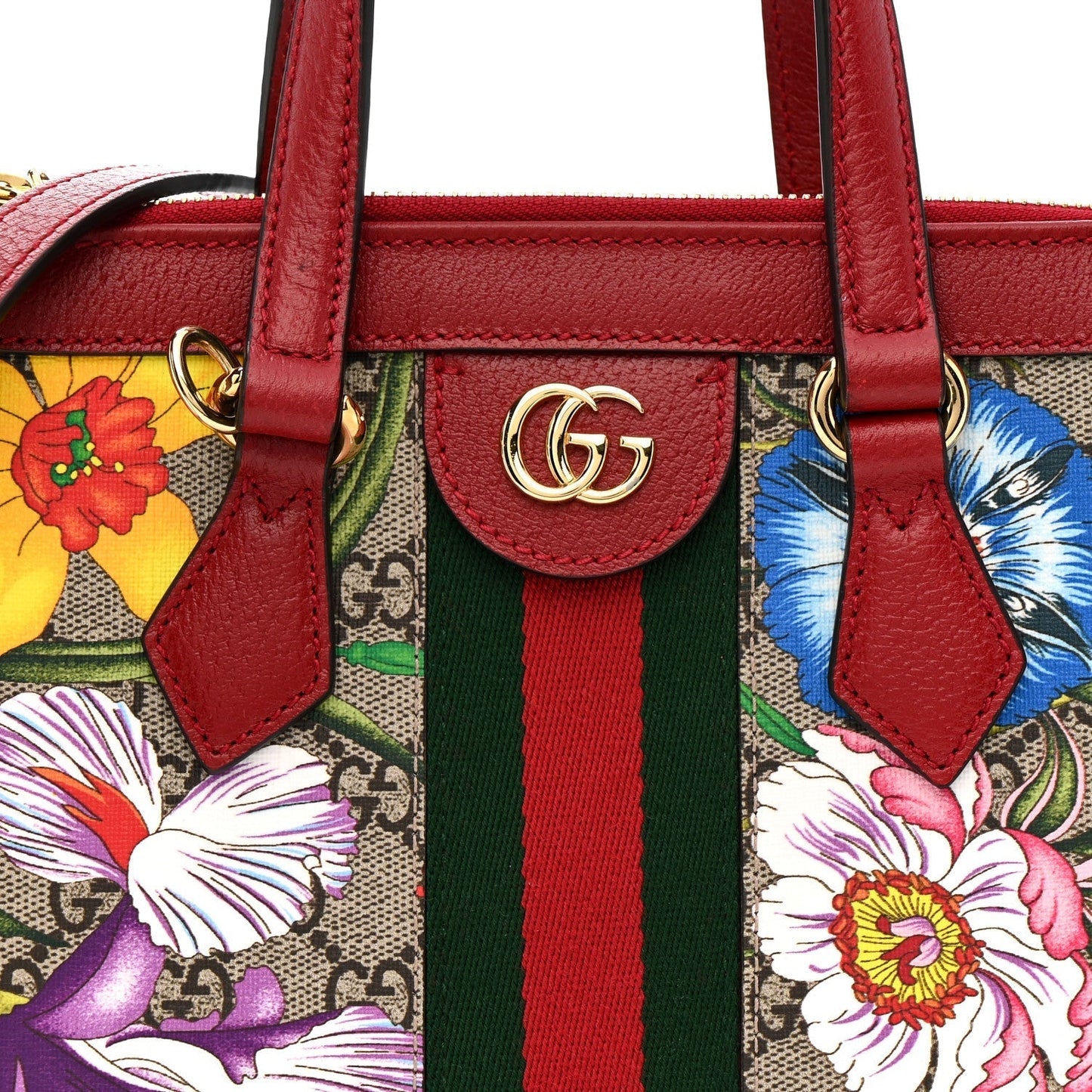 GG Supreme Monogram Flora Web Small Ophidia Tote Bag Red