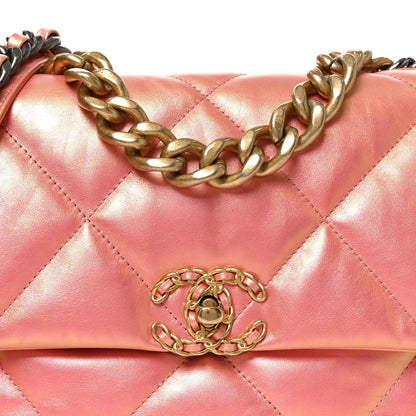Iridescent Lambskin Quilted Large Chanel 19 Flap Pink