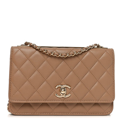 Lambskin Quilted Trendy CC Wallet On Chain WOC Beige