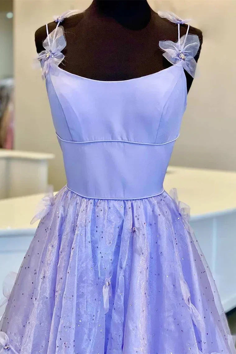 A-Line Empire Spaghetti Straps 3D Appliques Prom Dress