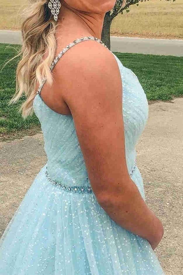 A-Line Empire Spaghetti Straps Beaded Party Prom Dress