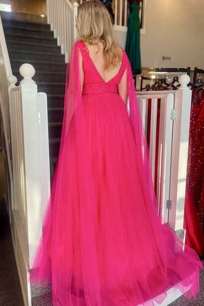A-Line V-Neck Backless Tulle A-Line Party Prom Dress
