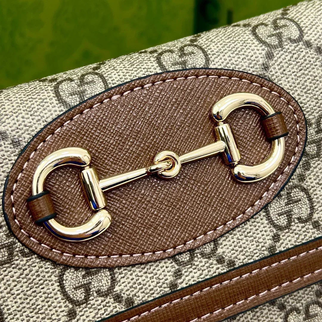 GUCCI Brown Saddle Buckle Handbag 19x10.5x3.5cm