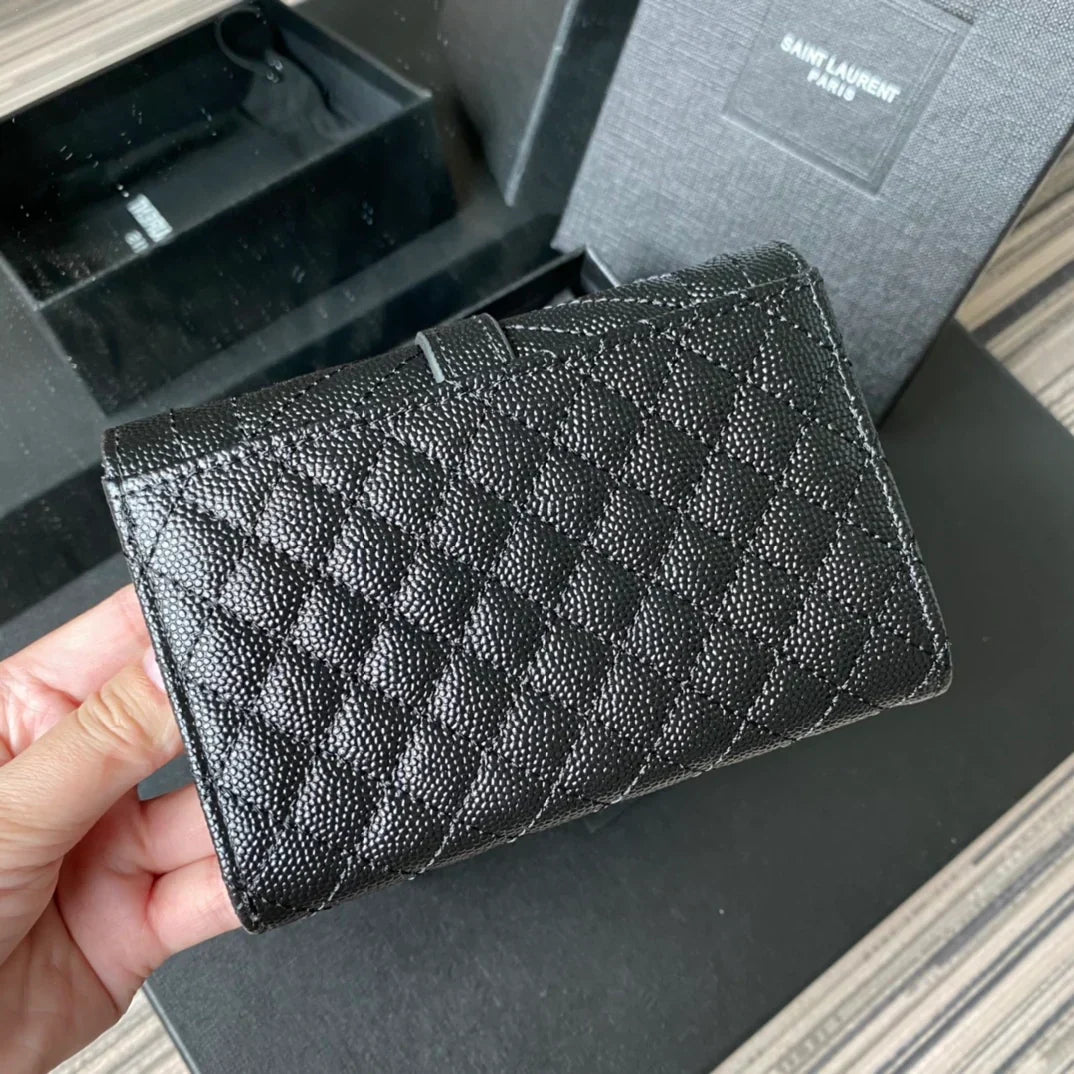 YSL Envelope Purse Beige Black A026KK 13.5cm