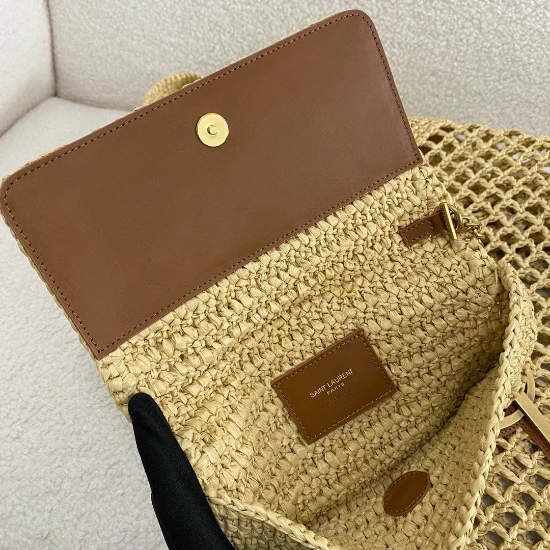 SAINT LAURENT YSL Raffia Icare Tote Bag