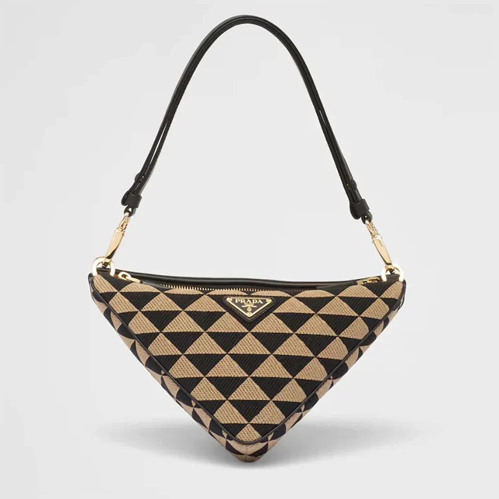 Prada Women Symbol Leather and Fabric Mini Bag Beige 28x16x13cm
