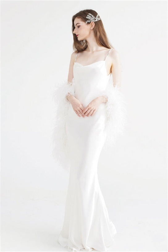 Bateau Sleeveless Backless Mermaid White Long Satin Evening Dress