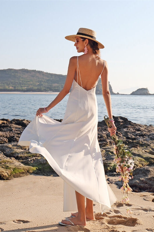 Backless White Chiffon Maxi Dress