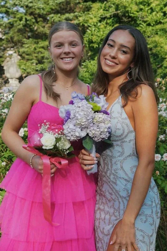 Bateau Sleeveless A-Line Tiered Party Prom Dress