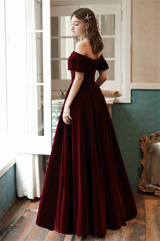 Bell Off-Shoulder Empire A-Line Velvet Party Prom Dress