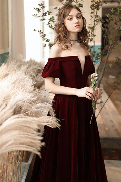Bell Off-Shoulder Empire A-Line Velvet Party Prom Dress