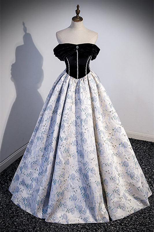 Off-Shoulder A-Line Floral And Pearls Party Prom Dress
