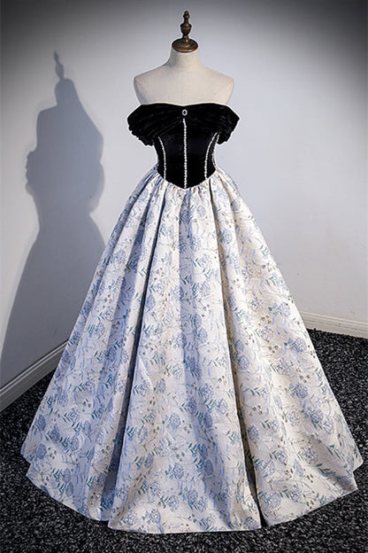 Off-Shoulder A-Line Floral And Pearls Party Prom Dress