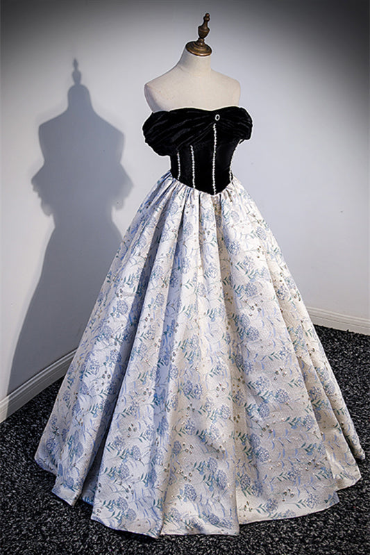 Off-Shoulder A-Line Floral And Pearls Party Prom Dress