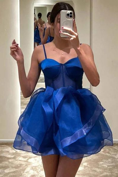 A-Line Royal Blue Corset Layered Short Party Homecoming Dress