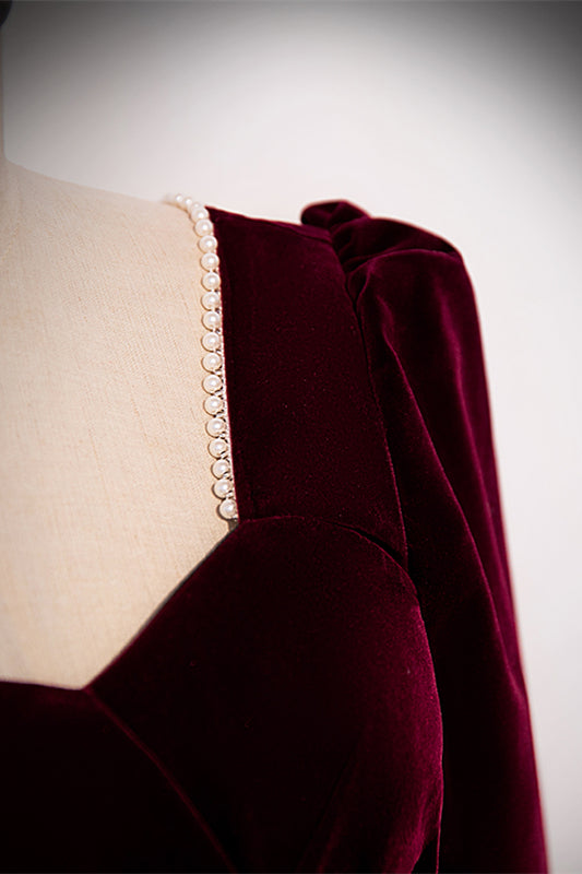 Casual Velvet A-Line Empire Floor-Length Party Prom Dress