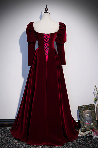 Elegant Square Long Sleeves Empire A-Line Velvet Party Prom Dress