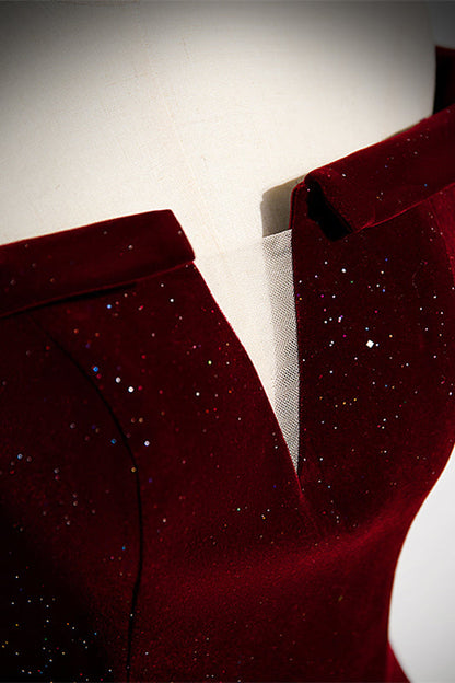 Off-Shoulder A-Line Empire Velvet Beaded Prom Party Dress