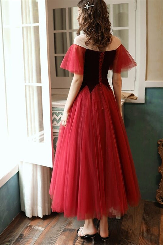 Bell Sleeves A-Line Two Tone Midi Party Prom Dress