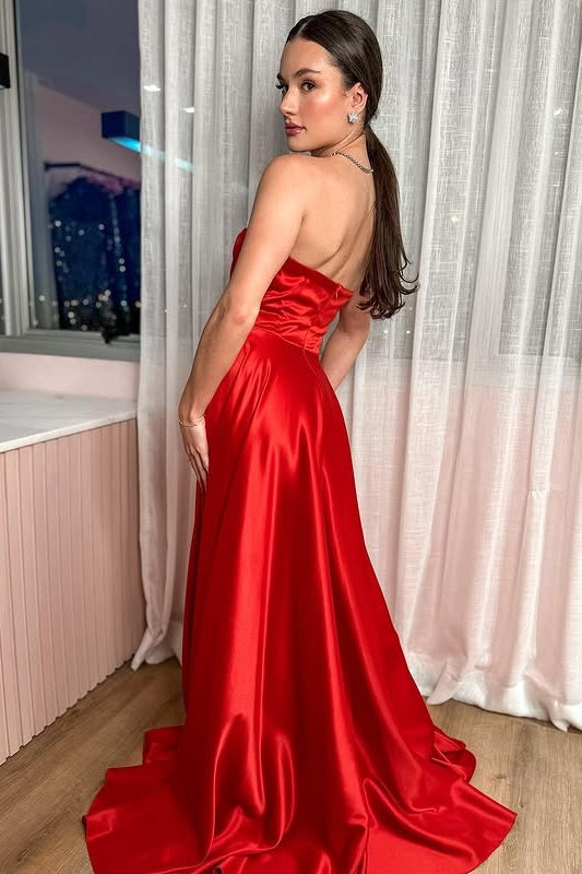 Casual Satin A-Line Strapless Party Prom Dress