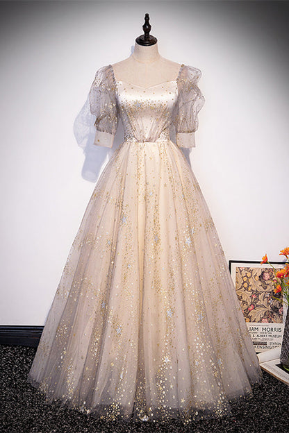 Sparkly Tulle A-Line Sweetheart Empire Floor-Length Party Prom Dress