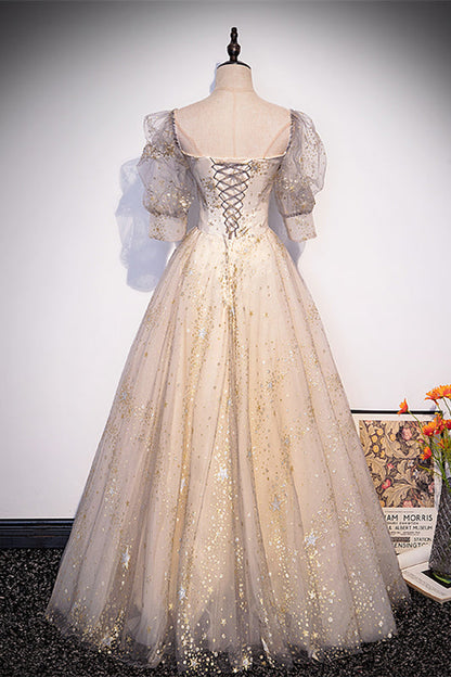 Sparkly Tulle A-Line Sweetheart Empire Floor-Length Party Prom Dress