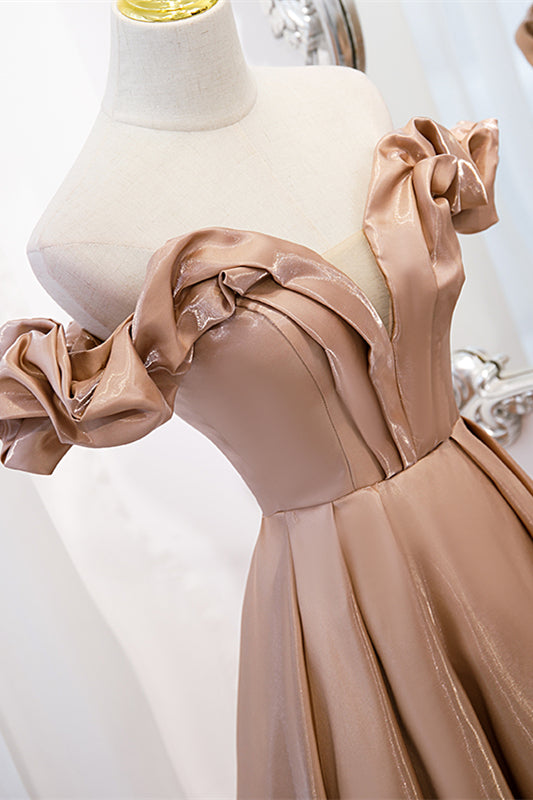 Off-Shoulder Sleeveless Satin A-Line Party Prom Dress