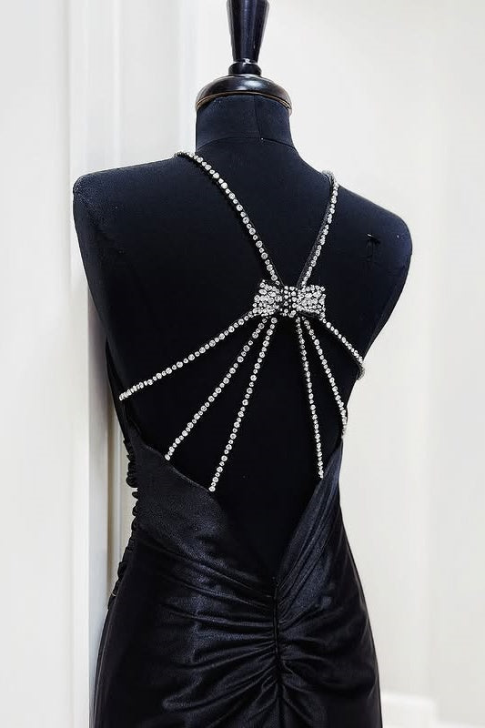 Chic Satin Mermaid Sleeveless Beaded Party Prom Dress