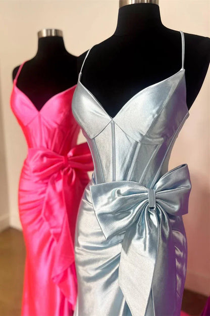 Mermaid Satin V-Neck Sleeveless Party Prom Dress With Train