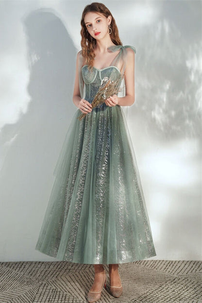 Sweetheart Straps Tulle A-Line Empire Sparkly Prom Dress