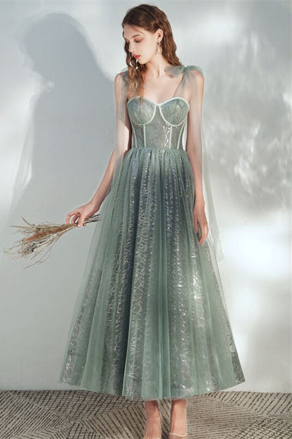 Sweetheart Straps Tulle A-Line Empire Sparkly Prom Dress