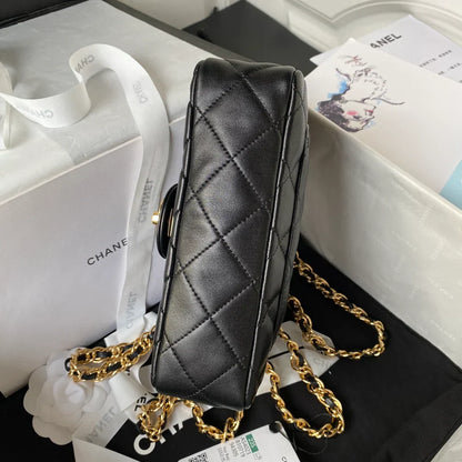 Chanel Flap Bag Gold Top Handle Black - 13X21X8cm