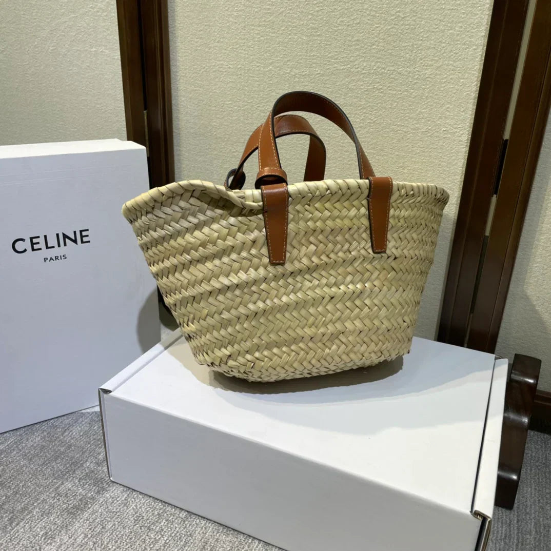 Celine Triomphe Raffia Tote In Brown - 19 X 20 X 10cm
