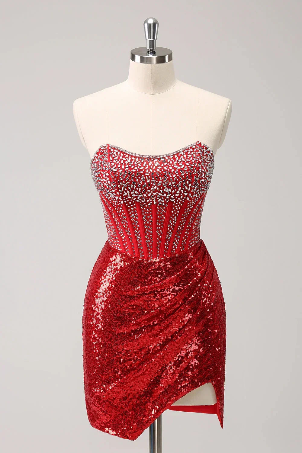 Glitter Fitted Bateau Strapless Beaded Sequins Homecoming Dress