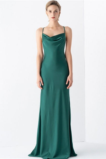 Spaghetti Straps Backless Satin Long Party Evening Dress
