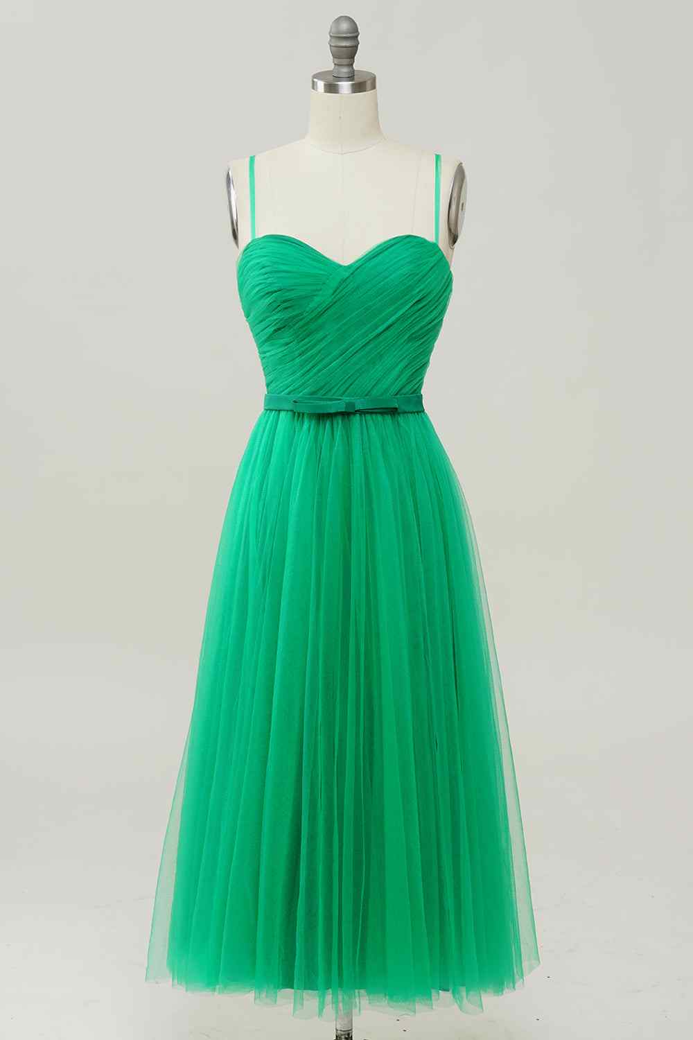 Green A-line Sweetheart Sleeveless Tulle Midi Party Prom Dress