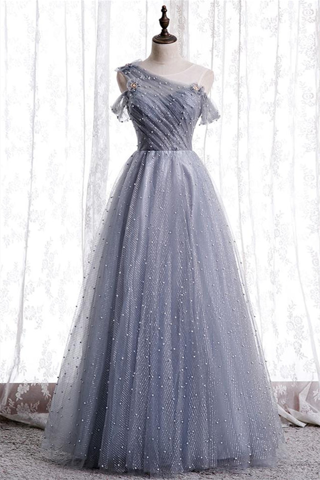 Tulle A-Line Sleeveless Empire Floor-Length Party Prom Dress