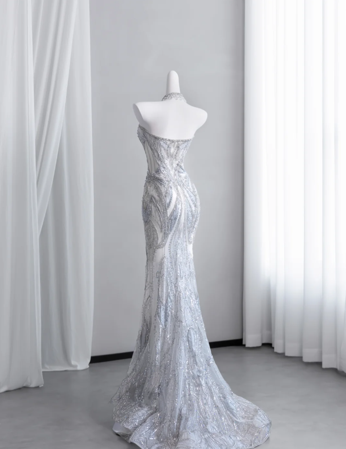 Gorgeous Strapless Tulle Sequin Beaded Mermaid Long Party Dress Evening Dress SP1515