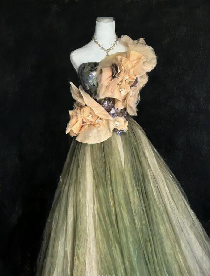 Vintage Olive Green One Tulle Appliques Long Birthday Prom Dress party Gown SP1596