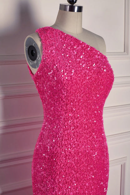 Casual Sequin One Shoulder Mermaid Prom Party Dress With Slit
