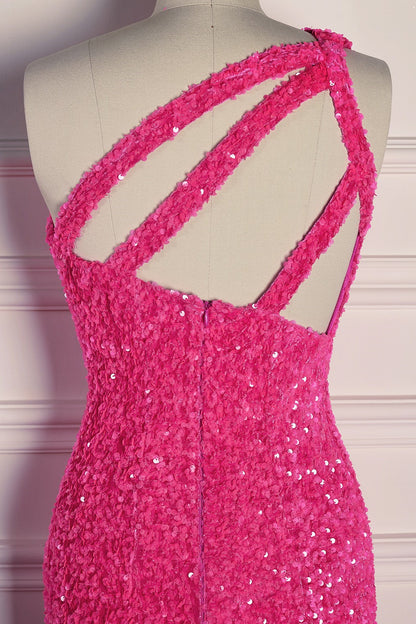 Casual Sequin One Shoulder Mermaid Prom Party Dress With Slit