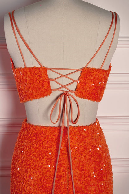 V-Neck Two Piece Mermaid Sequin Mermaid Prom Dress