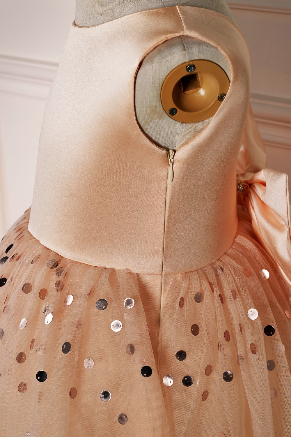 Champagne Jewel Tulle Sparkly Long Flower Girl Dress