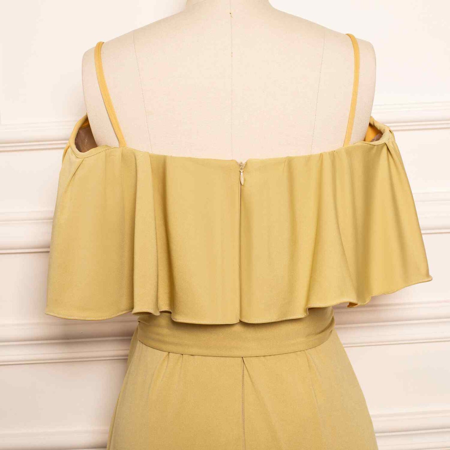 Yellow V Neck Flaunt Sleeves Faux-Wrap Chiffon Knee Length Bridesmaid Dress