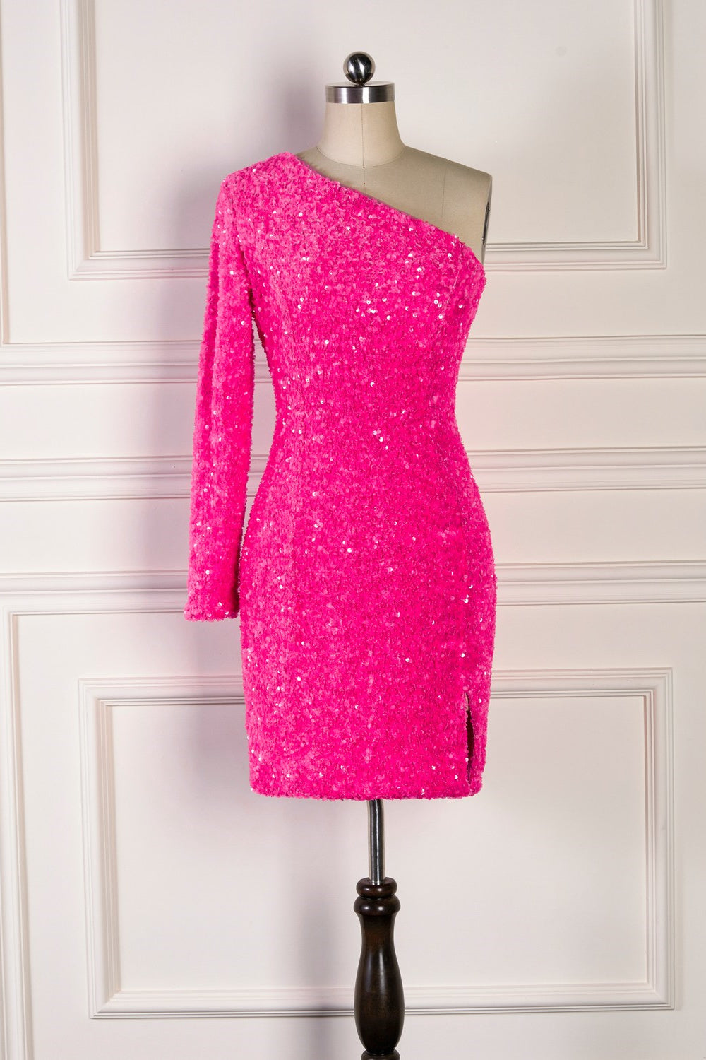 Bodycon One Shoulder Long Sleeves Sparkly Mini Homecoming Dress