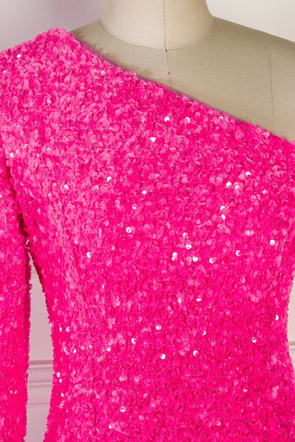 Bodycon One Shoulder Long Sleeves Sparkly Mini Homecoming Dress