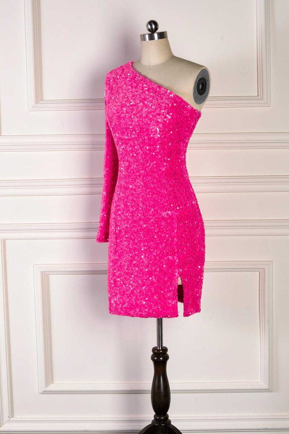 Bodycon One Shoulder Long Sleeves Sparkly Mini Homecoming Dress