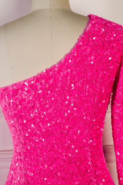 Bodycon One Shoulder Long Sleeves Sparkly Mini Homecoming Dress