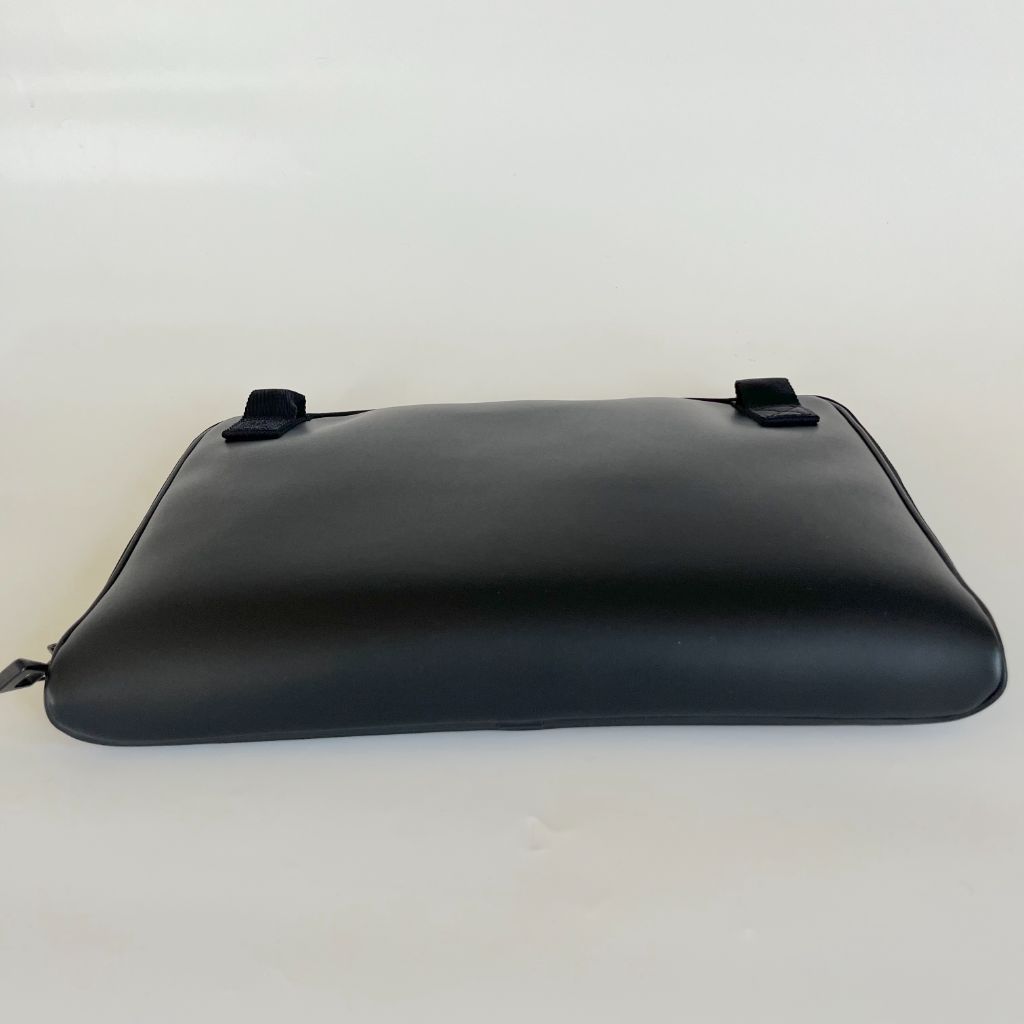 Mont Blanc black leather zip laptop bag